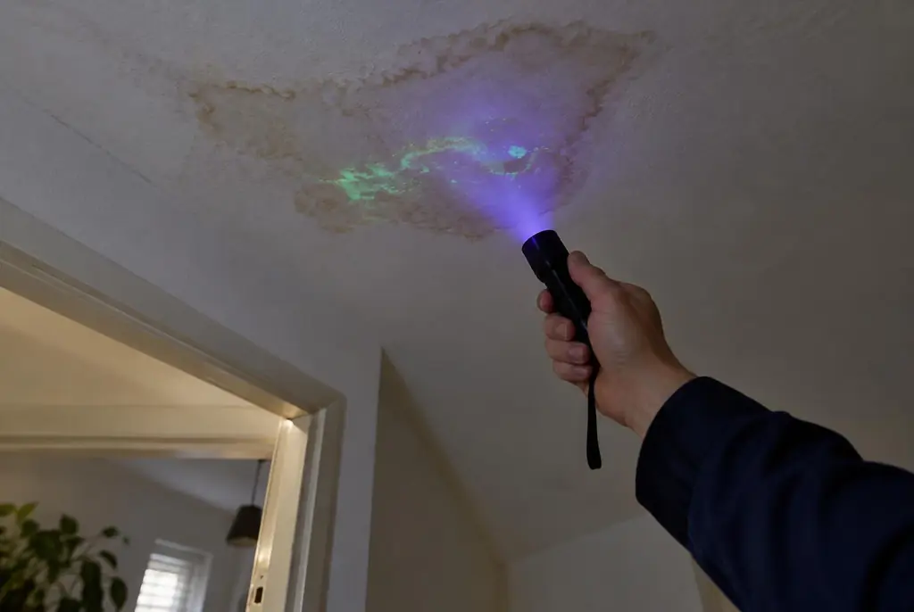 Lekdetectie Rosmalen – kleurstof controleren op het plafond met uv-licht