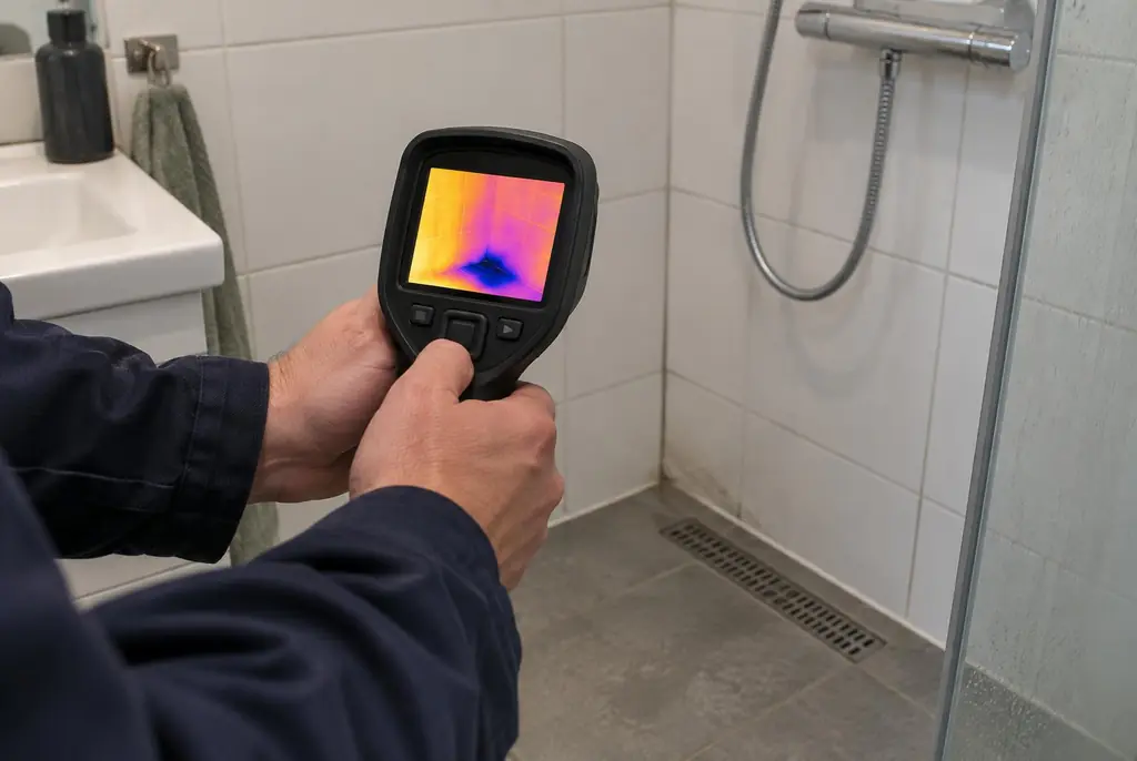 Lekdetectie Rosmalen – lekdetectiespecialist met warmtebeeldcamera in een badkamer